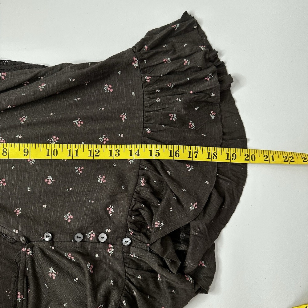 Lucky Brand Shirt Top Womens Medium Peplum Floral Cottage Rayon Lace Crop Button - Picture 10 of 11